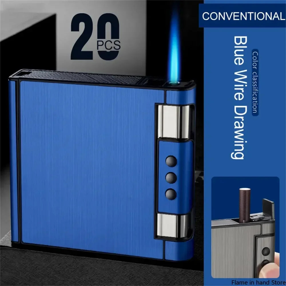 2 in 1 Automatic Cigarette Case with Lighter Metal Portable Moisture Proof Inflatable Lighter Smoking Accessories 8 20 Pieces