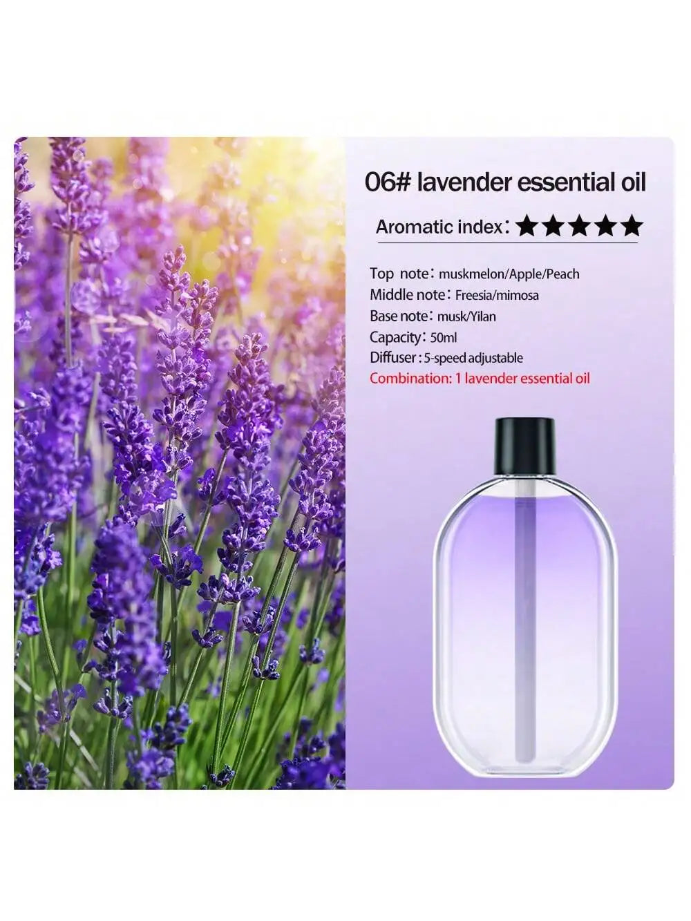 Rechargeable portable aromatherapy diffuser diffuser machine, aromatherapy essential oil, refreshing agent, deodorizer, 5-speed