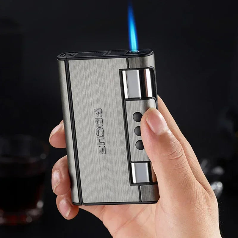 2 in 1 Automatic Cigarette Case with Lighter Metal Portable Moisture Proof Inflatable Lighter Smoking Accessories 8 20 Pieces