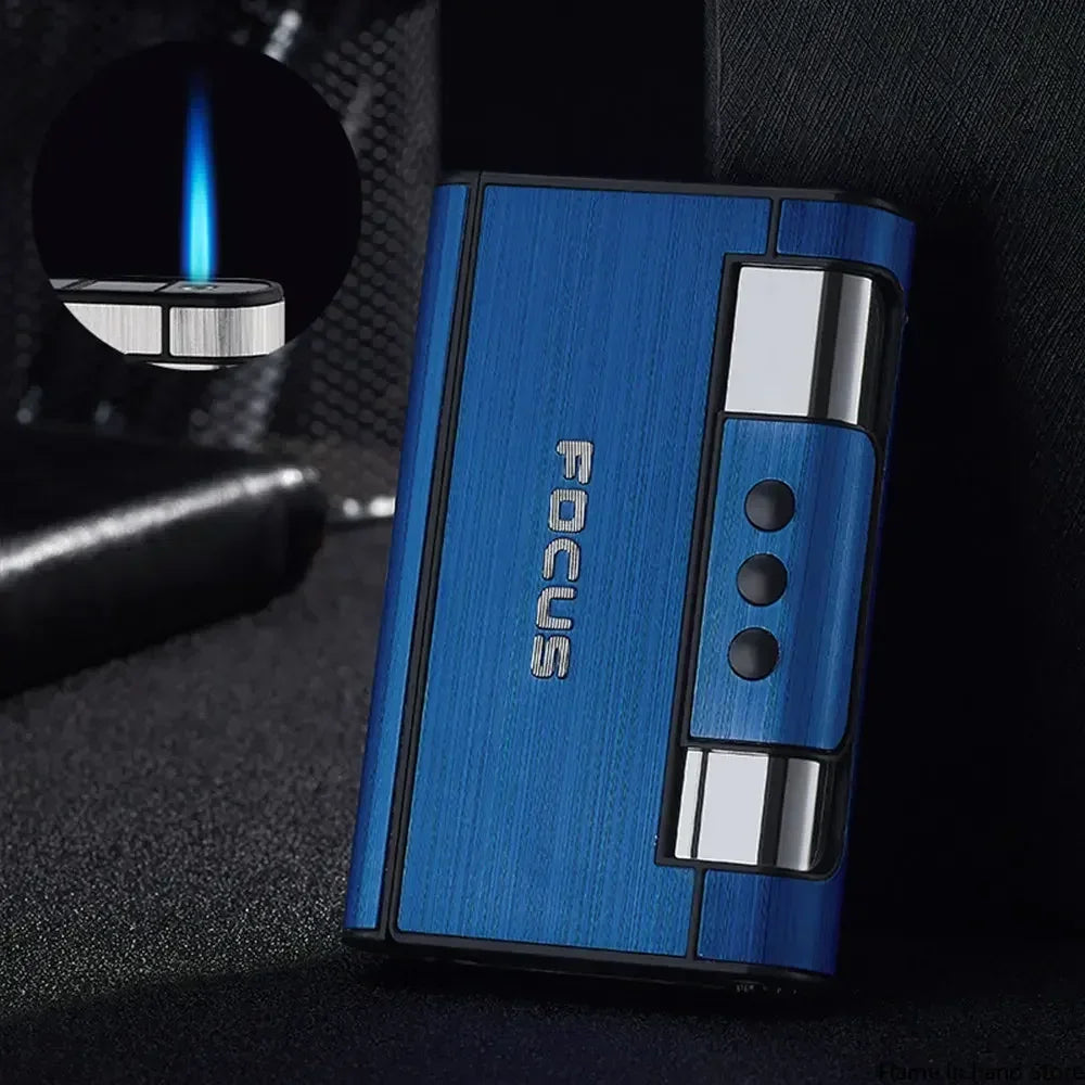 2 in 1 Automatic Cigarette Case with Lighter Metal Portable Moisture Proof Inflatable Lighter Smoking Accessories 8 20 Pieces
