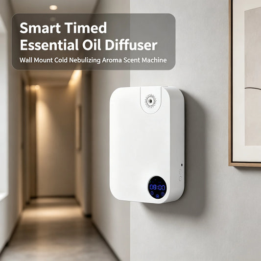 Essential Oil Diffuser with Smart Timer, 12W Quiet Aroma Machine for Home Office Hotel, Cold Air Diffusion Technology, 180ml Capacity for 200-300m³ Coverage, White