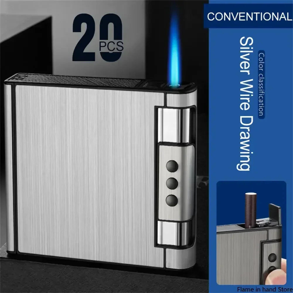 2 in 1 Automatic Cigarette Case with Lighter Metal Portable Moisture Proof Inflatable Lighter Smoking Accessories 8 20 Pieces