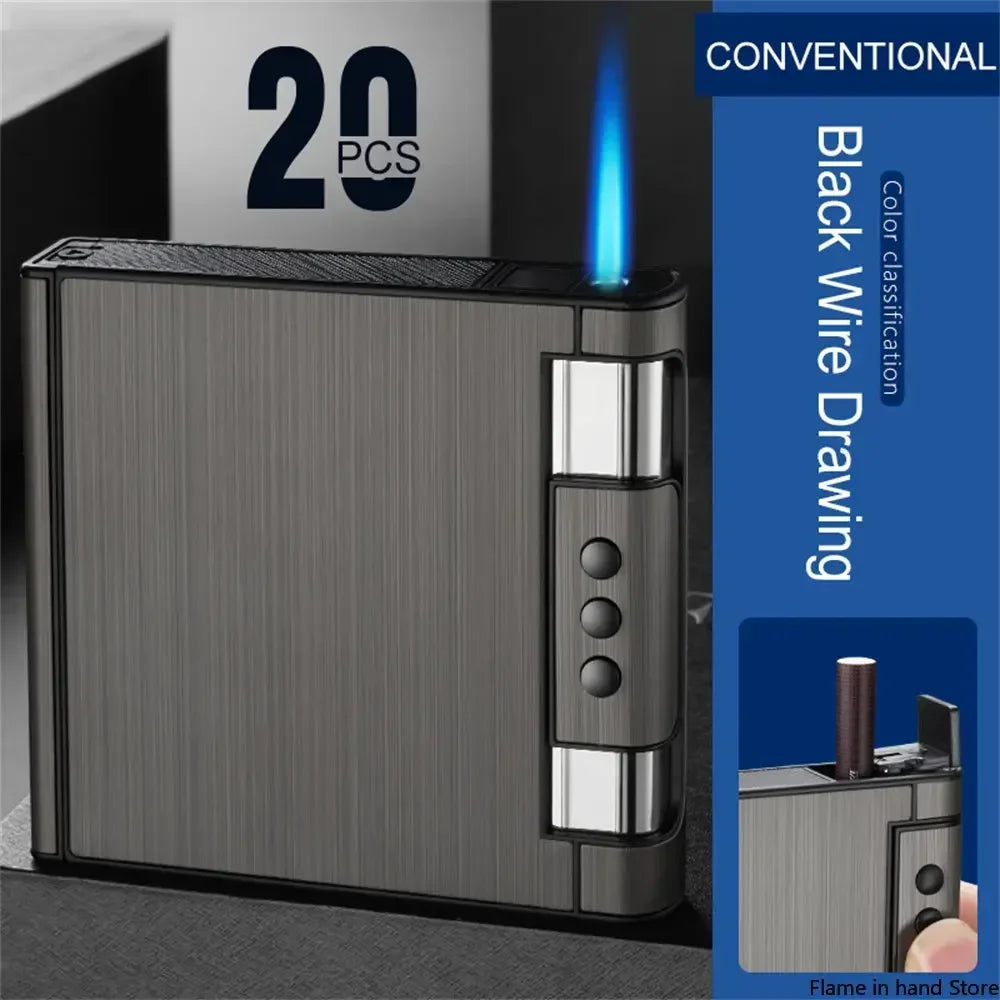 2 in 1 Automatic Cigarette Case with Lighter Metal Portable Moisture Proof Inflatable Lighter Smoking Accessories 8 20 Pieces