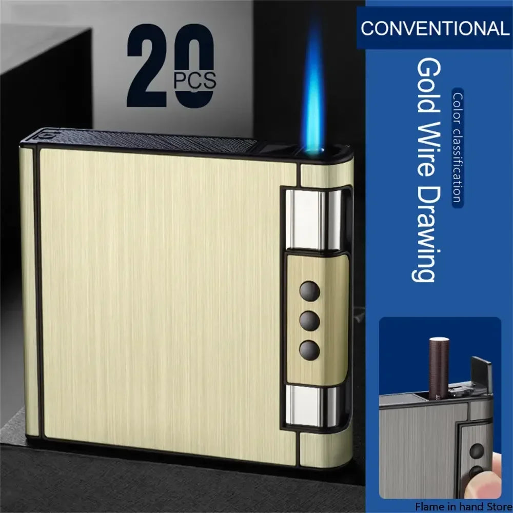 2 in 1 Automatic Cigarette Case with Lighter Metal Portable Moisture Proof Inflatable Lighter Smoking Accessories 8 20 Pieces