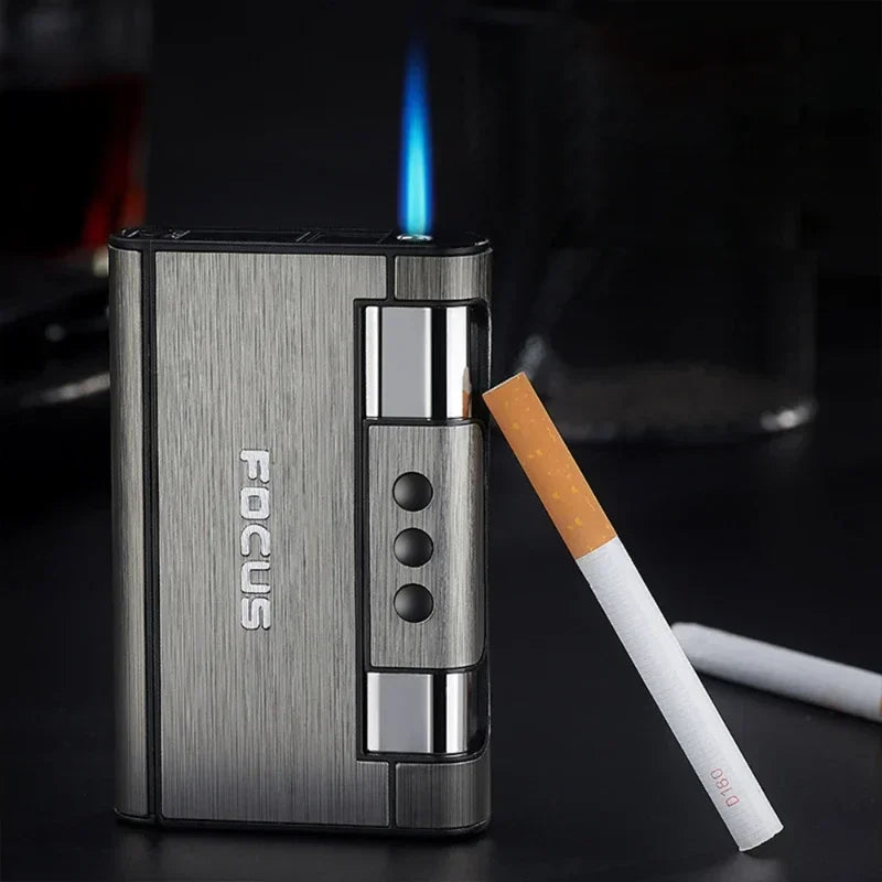 2 in 1 Automatic Cigarette Case with Lighter Metal Portable Moisture Proof Inflatable Lighter Smoking Accessories 8 20 Pieces