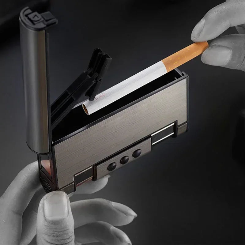 2 in 1 Automatic Cigarette Case with Lighter Metal Portable Moisture Proof Inflatable Lighter Smoking Accessories 8 20 Pieces