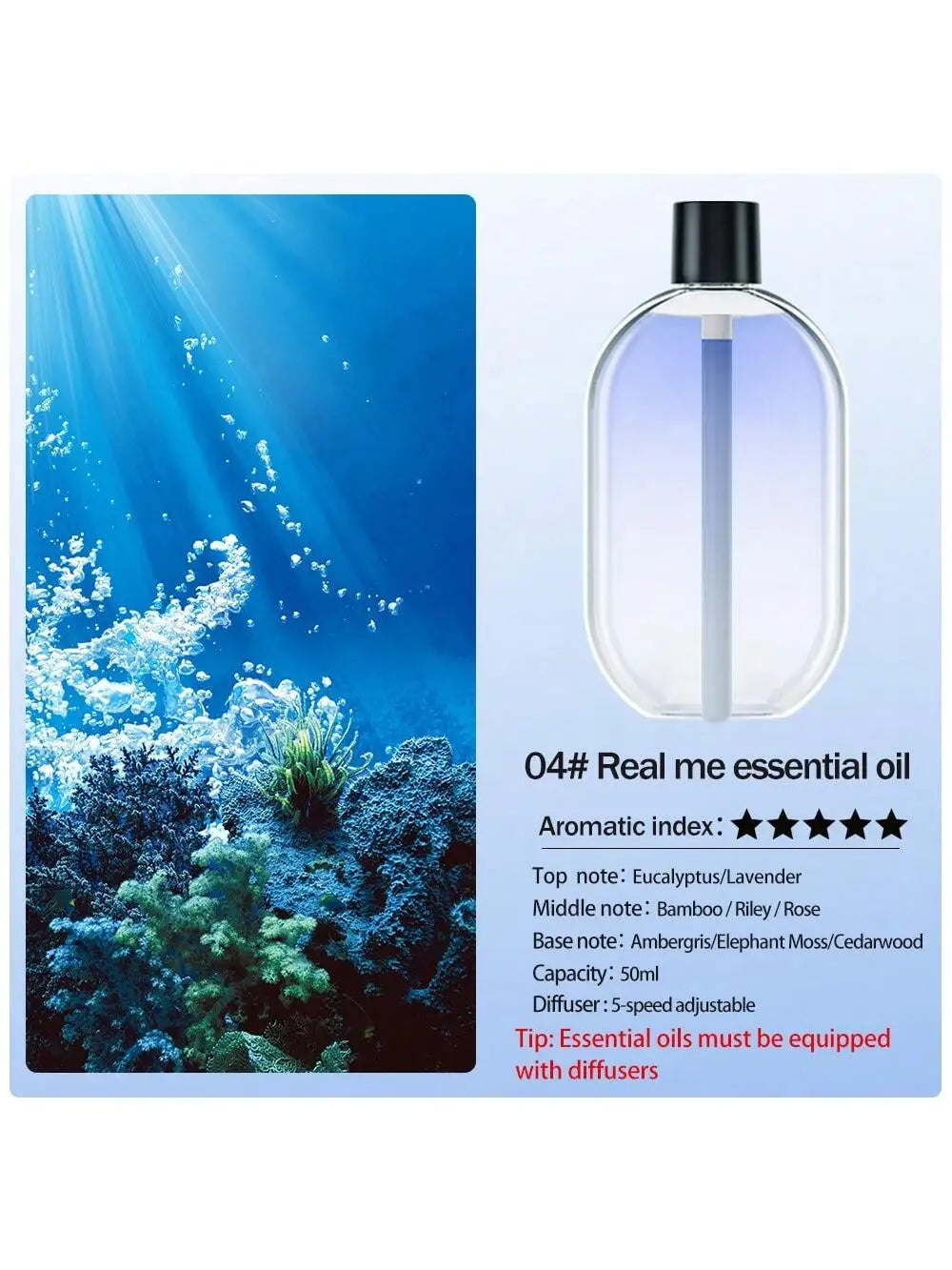 Rechargeable portable aromatherapy diffuser diffuser machine, aromatherapy essential oil, refreshing agent, deodorizer, 5-speed