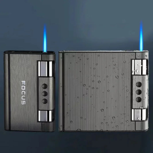 2 in 1 Automatic Cigarette Case with Lighter Metal Portable Moisture Proof Inflatable Lighter Smoking Accessories 8 20 Pieces